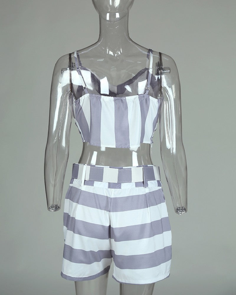 Colorblock Striped Cami Top & Short Sets