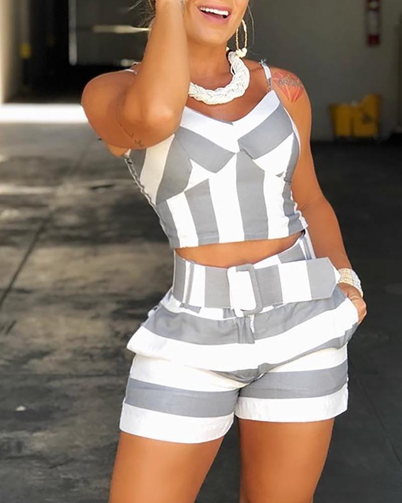 Colorblock Striped Cami Top & Short Sets