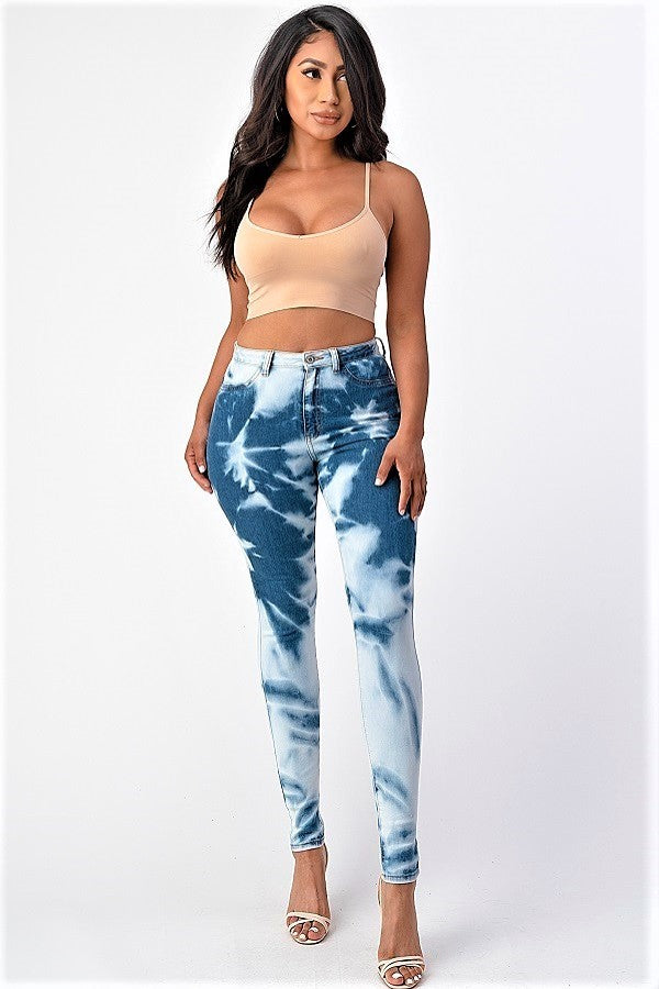 High Rise Tie Dye Skinny Jeans