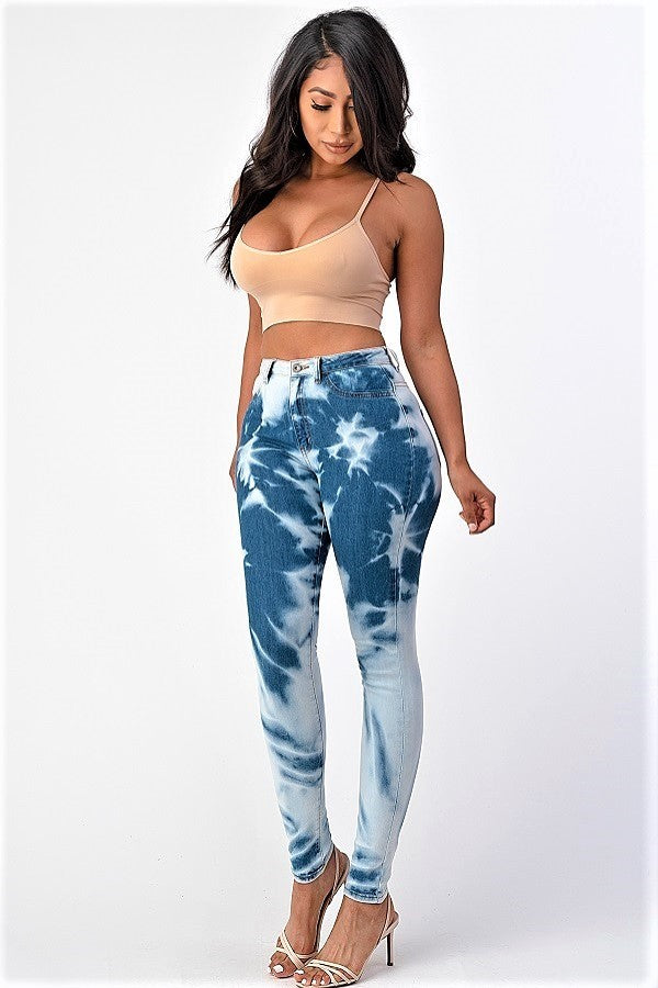 High Rise Tie Dye Skinny Jeans