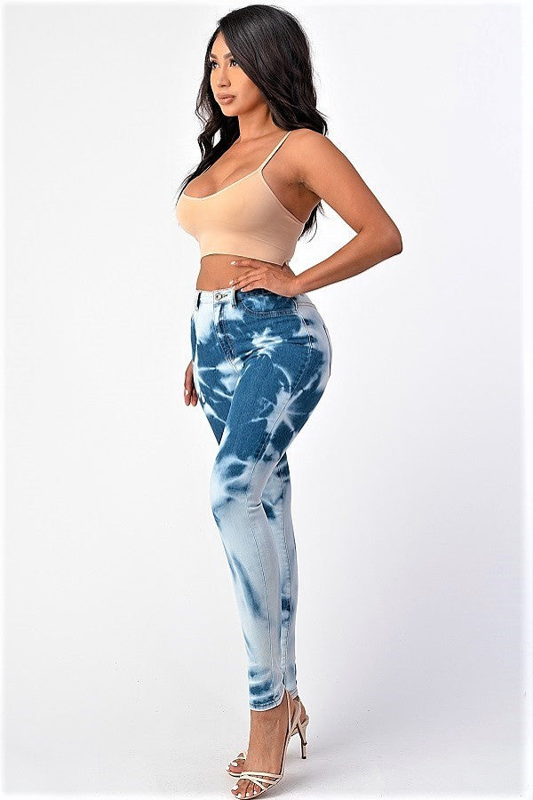 High Rise Tie Dye Skinny Jeans