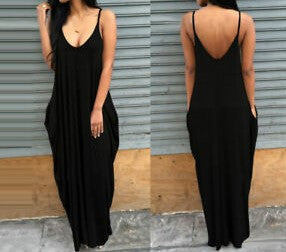 Maxi Dress Long Strappy Backless Loose Summer Beach Baggy Sundress